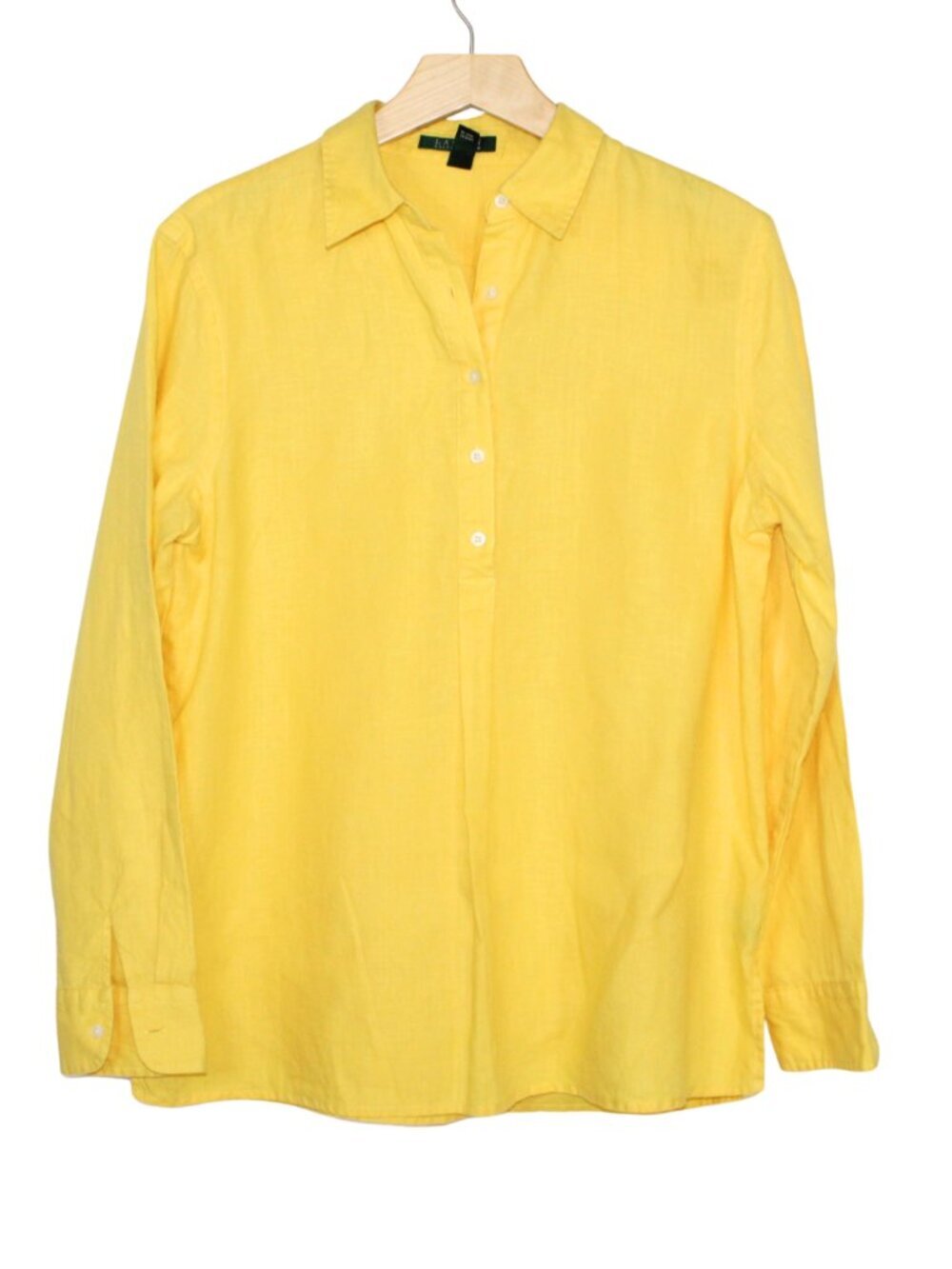 Lauren Ralph Lauren women's collared henley button shirt size L yellow linen